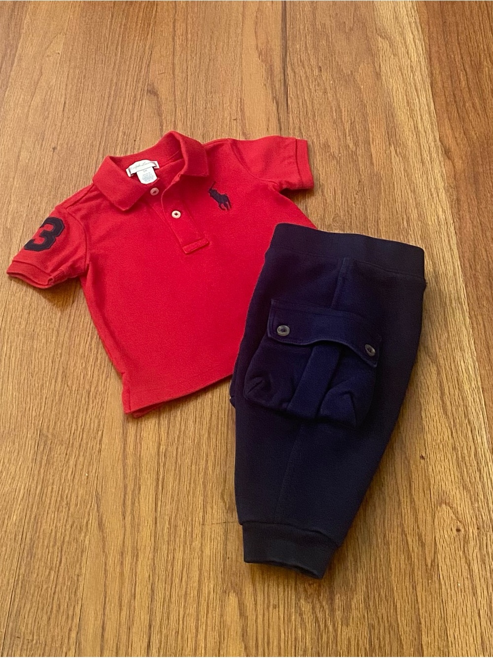 Ralph Lauren Red Polo With Cargo Jogger Pants Baby Boy Set